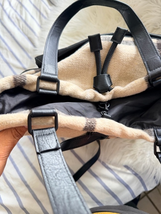 BEIS The Messenger Tote Backpack  Cream Plaid Wool Blend Black Trim  Preowned main image 14